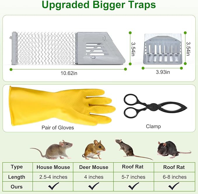 2 Pack Humane Rat Trap, Single Door Metal Automatic Continuous Mouse Cage Traps and Other Small Live Animals Cage, Easy to Catch and Release, Work for Indoor Outdoor