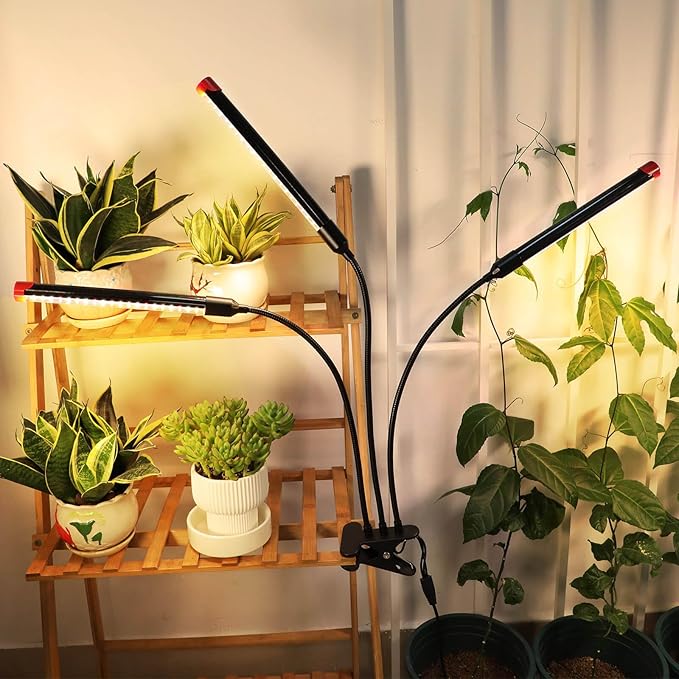 Clip Grow Lights for Seed Starting with Timer, Full Spectrum Brightest Plant Growing Lamps for Indoor Plants, Bonsai, Seedlings, 27 Watt Home Plug But Not 10W Adapter