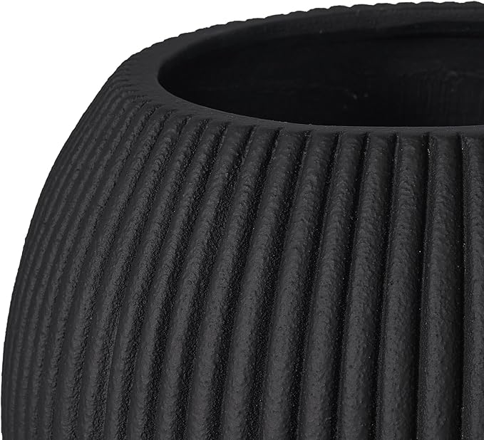 16 Inch Handmade Concrete Outdoor Planter - Classic Striped Design | Fiberglass & Composite Material | Durable for Commercial & Home Decor