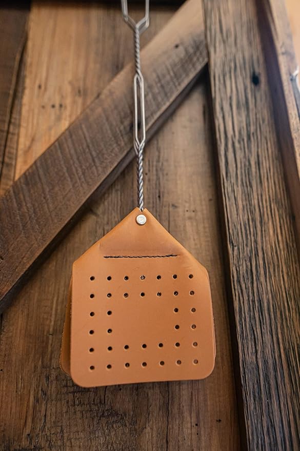 Leather Fly Swatter Set (1 Pack) – 17” Amish-Made Fly Swat w/Real Leather Paddle – Fly Swatters Multi Pack w/Metal Handle – Bug Swatter, Mosquito Swatter, Wasp Swatter (Brown)