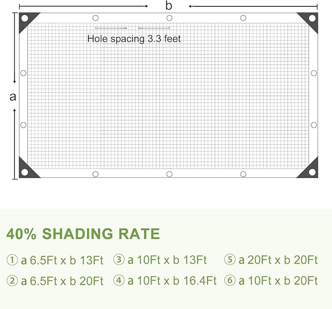 DGSL 40% Shade Cloth Greenhouse Shade Cover with Grommets - 10Ft x 20Ft Mesh Tarp for Pergola, Patio Plants, Chicken Coop, Garden, Outdoor, Backyard