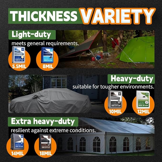 RAINDEWAY 12 Mil Heavy Duty White Tarp 6x20 Feet, UV Resistant, Waterproof, Weatherproof Poly Tarp with Metal Grommets and Reinforced Edges