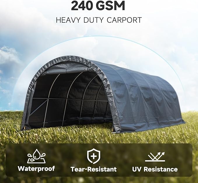 MELLCOM 12 x 24 FT Heavy Duty Carport, Portable Garage with All-Steel Metal Frame and Round Style Roof, Anti-Snow Car Canopy Outdoor Storage Shelter for Car, Truck, Boat