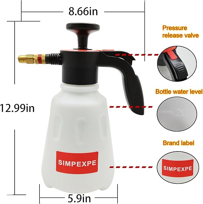 SIMPEXPE Handheld Garden Pump Sprayer, Lawn & Garden Pressure Water Spray Bottle with Adjustable Brass Nozzle for Plants and Other Cleaning Solutions 0.5 Gal 2L Gold