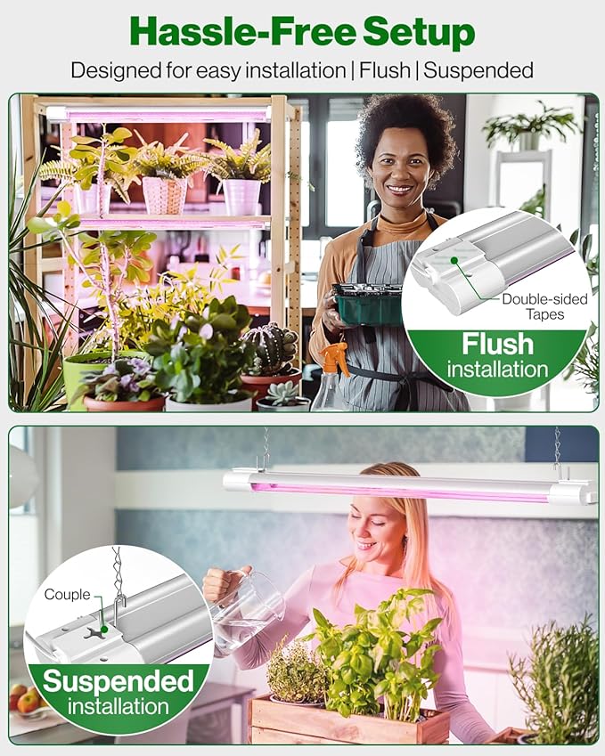 Sunco 12 Pack 2ft Grow Light LED, 20W, Full Spectrum, for Seed Starting, Seedling, Indoor Plants, Plug in Suspended Fixture, Link Up to 8, Inline Switch, ETL