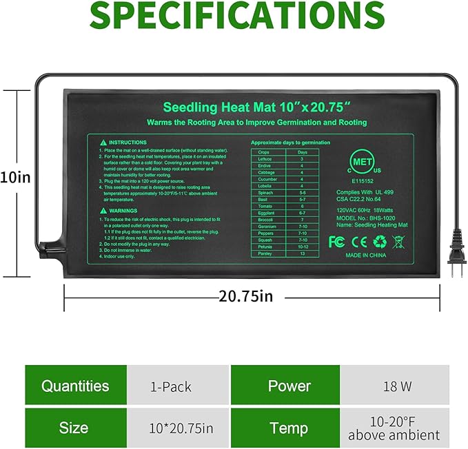 Bestio Seedling Heat Mat 10 x 20.75 in Waterproof Heat Mats for Seed Starting Seed Heating Mat for Seedling Germination,Hydroponic Plant