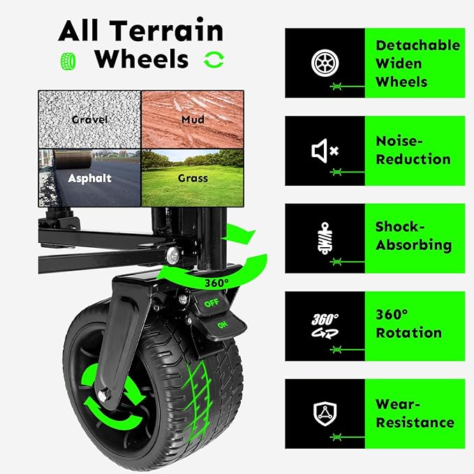 3-in-1 Large Collapsible Folding Wagon, BENEHIKE Foldable Beach Wagon with Rotated Wheels, 500lbs/225L Outdoor Utility Wagon Convert to Bench for Sand, Groceries, Camping, Sports, Shopping (Black)