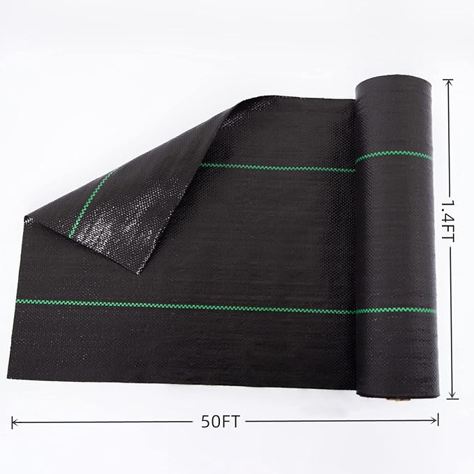 Garden Weed Barrier Landscape Fabric,Weed Block Fabric Heavy Duty 3.2OZ,Woven Mulch for Landscaping Ground Cover Weed Control Fabric, Black Garden Bed Liner (1.4ft x 50ft)