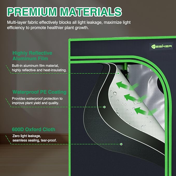 Yesker 2x2 Grow Tent 24"x24"x48" High Reflective Mylar Small Indoor Growing Tents 600D Oxford Cloth with Observation Window and Removable Floor Tray for Hydroponics Indoor Plants Fruit Flower Growing