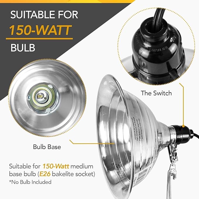 Simple Deluxe Clamp Lamp Light 8.5 Inch Adjustable Aluminum Reflector, Suit for E26 Socket Max 150 Watt Lamp (No Bulb Included), 6 Feet 18/2 SPT-2 Cord, Upgrade Tight Grip, 1 Pack