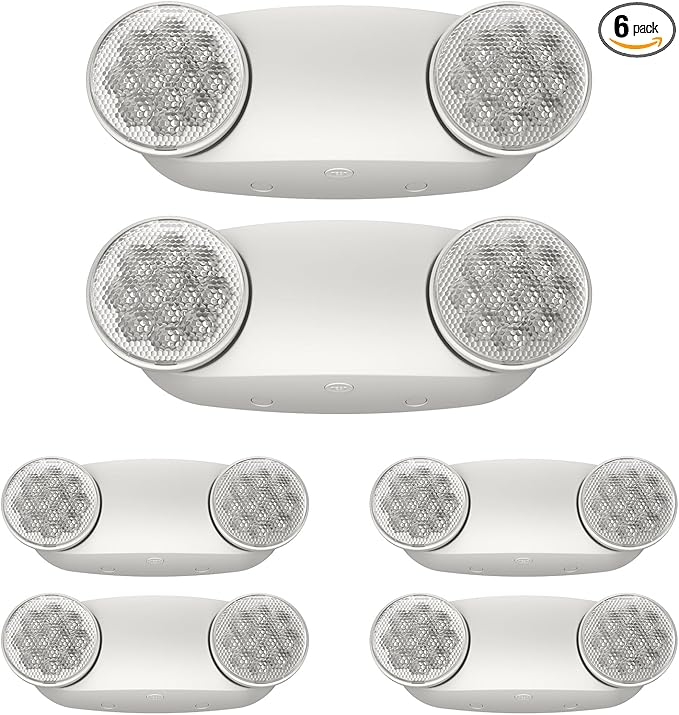 6 Packs White LED Emergency Lights with Battery Backup, Two Head Adjustable Emergency Lighting Fixtures-Fireproof Materials-Emergency Lighting Fixture/Emergency Light Home