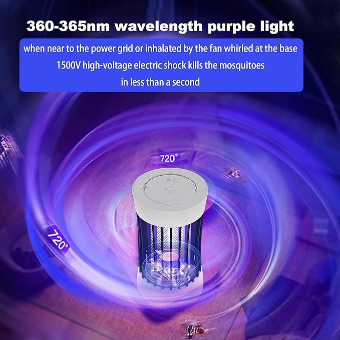 2-in-1 Indoor Electric Bug Zapper with Fan, Chargeable 1500V High Voltage Mosquitoes Killer with Hanger, Small Fly Insects Lamp Trap Catching Moth Gnat Fruit Flies, White