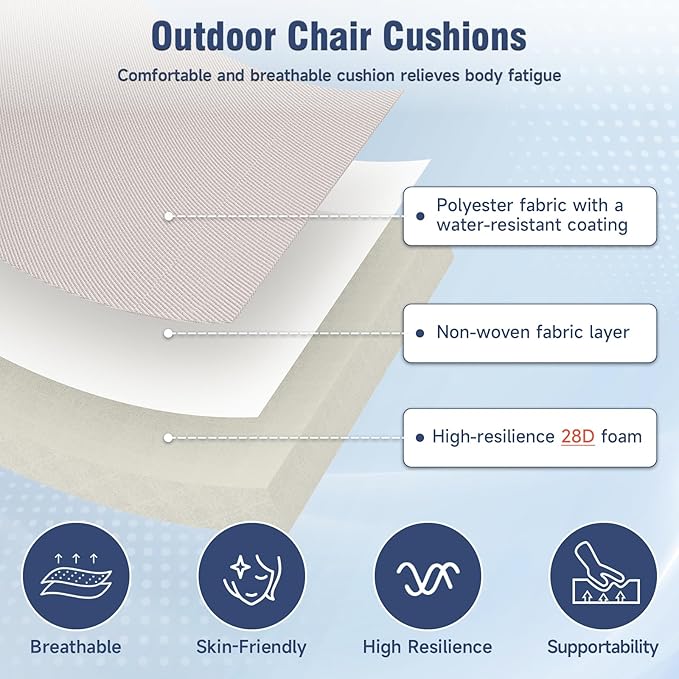 Outdoor Chair Cushions 23" x 24" x 4", Patio Deep Seat Replacement Cushions Set with Zippered Removable Cover, Weather-Resistant Olefin Fabric for Garden Chair Sofa Couch, Set of 5, Beige