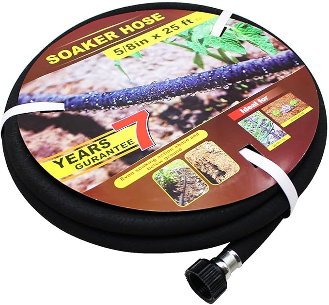 Soaker Hose 25ft Saves 70%Water Perfect Delivery of Water Great for Garden Flower Bed (5/8inch)… (5-8-25ft)