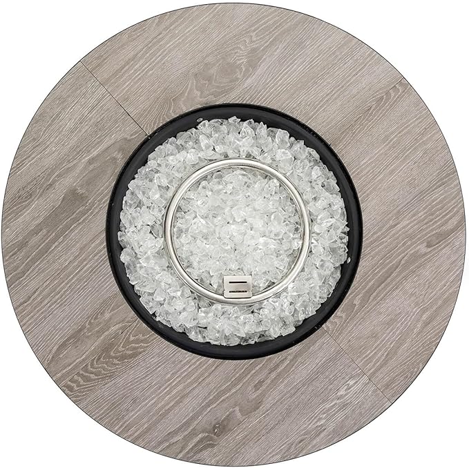 30'' Concrete Round Gas Fire Pit, 50,000 BTU Steel Outdoor Fire Tables, Fire Table with Lid, Add Warmth & Ambience to Gatherings and Parties On Patio Deck Garden Backyard,White Glass Stone.
