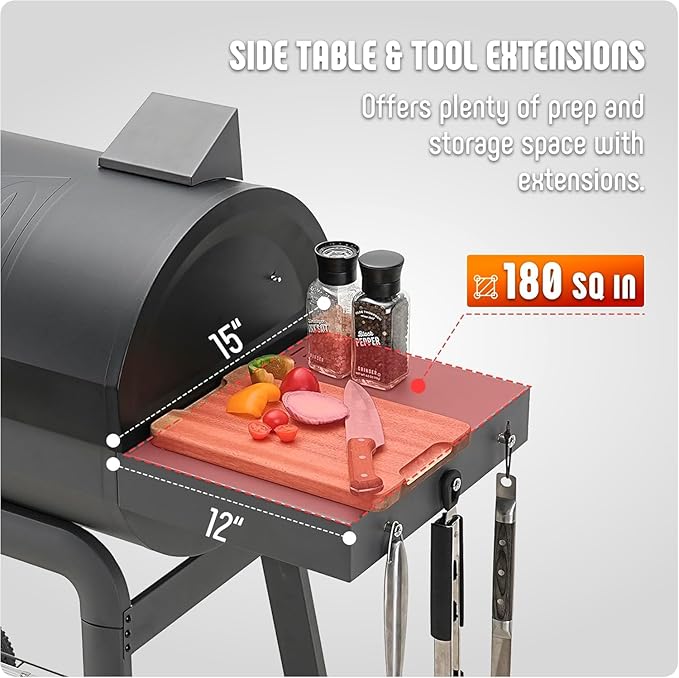 30'' Outdoor Charcoal Grills with Cover, BBQ Grill with Offset Smoker and Side Table, 832 Sq. In. Heavy-Duty for Outdoor Backyard, Patio and Parties, Black
