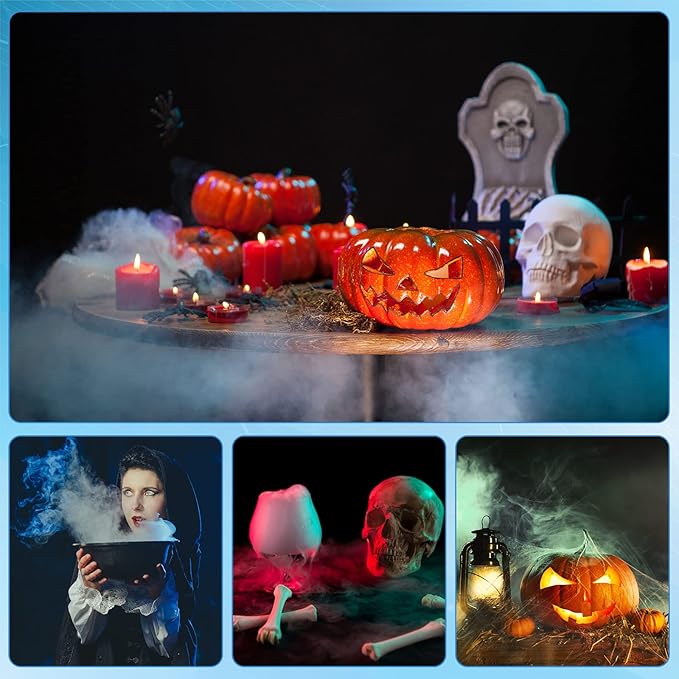 Yaomiao 1 Piece Halloween Mist Maker Fogger Small Ultrasonic Fog Machine Fountain Mister Fogger Water Garden Pond Foggers Air Humidifier with 12 LED Light Flashes for Halloween (Black)