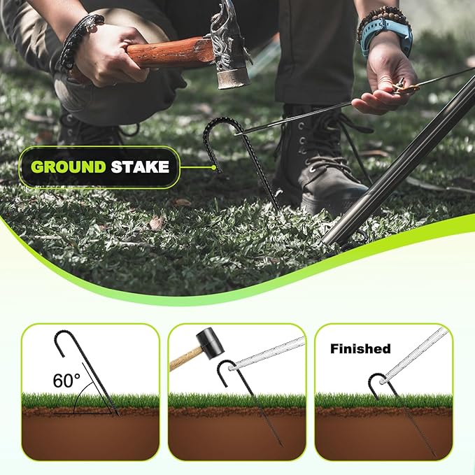 Kadrick 32-Pack Rebar Stakes 12 inch,J Hook Ground Stakes Anchors, Black Galvanized Fence Stakes,Heavy Duty 5/16'' Diameter