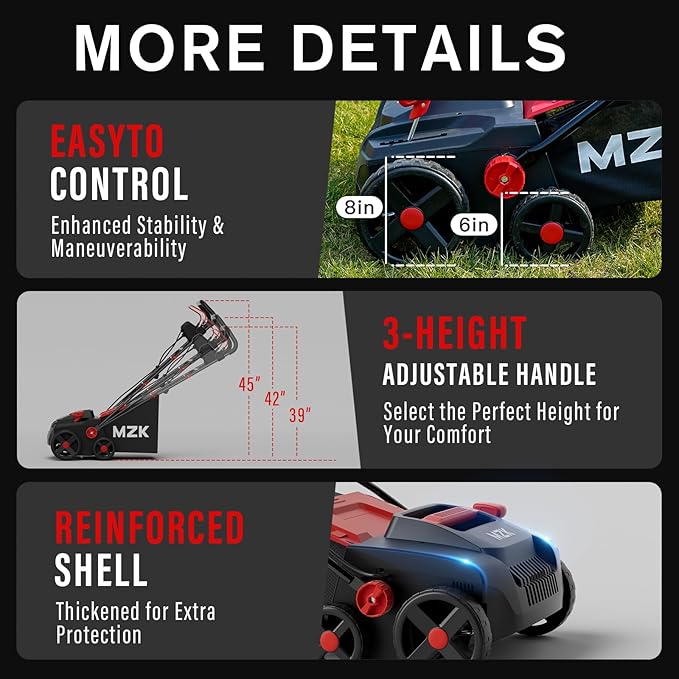 MZK 15-inch 2-in-1 Electric Dethatcher and Scarifier w/Removeable 5-Position Height Adjustment,Lawn dethatcher w/12-Gallon Thatch Collection Bag,Keep Lawn Health,DS15A03