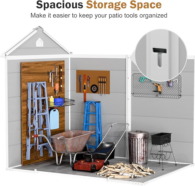 Outdoor Resin Storage Shed 8x6x7 FT Sheds Kit with Floor Included 2 Windows Double Lockable Door,Waterproof Outside Plastic Sheds for Backyard Garden Patio Lawn Tools