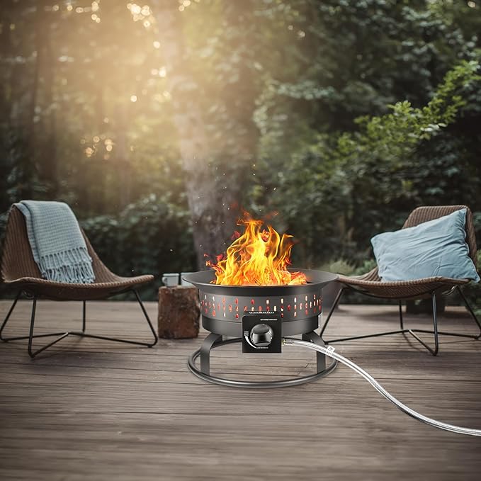 Outdoor Portable Propane Fire Pit, 19-Inch,60,000 BTU with Cover&Carry Handle,Fireplace,Gas Firebowl Smokeless,Portable Fire Pit for Outside Patio, Backyard, Camping,RV,Deck,Tailgating