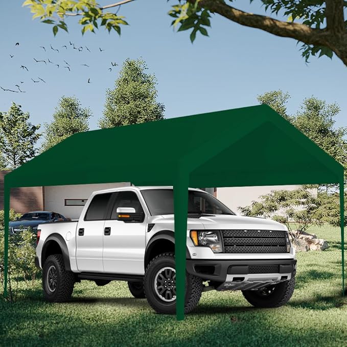 Carport Replacement Canopy, Replacement Top Cover for 12' x 20' Carport Frame, 180G PE Fabric Waterproof & UV Protected Tarp with Ball Bungees, Green (Only Top Cover, Frame is not Included)