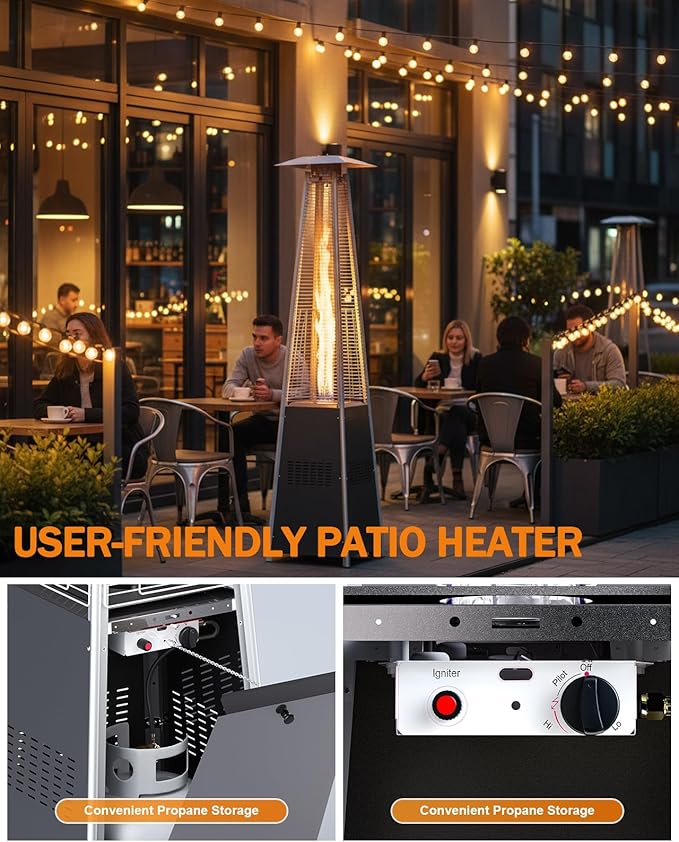 Pyramid Patio Heater, 48000 BTU Fast Heating Outdoor Propane Heater for Wide Area with Wheels & Weatherproof Cover, Triple Protection System for Patio, Yard, Pool, Garden