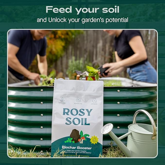 Rosy Soil Biochar Booster - Biochar Soil Amendment for Flowers and Vegetable Gardens - Horticultural Charcoal for Outdoor and Indoor Plants - Biochar Supplement for Potting Soil & Potting Mixes - 8qt