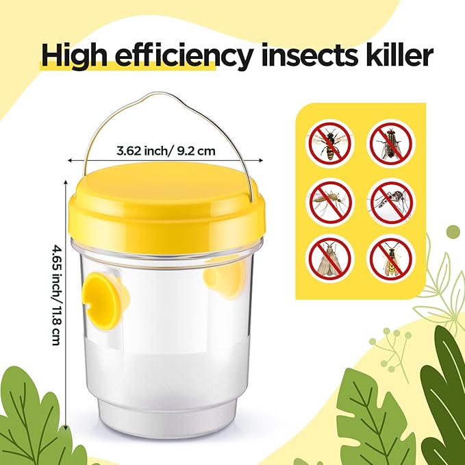 Qualirey 4 Pcs Wasp Traps for Outdoors Wasp Killer Hanging Bee Traps Reusable Fly Bee Killer for Indoor Outdoor Patio Garden Home (Yellow)
