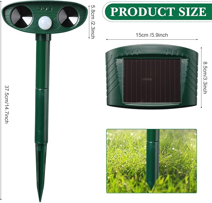 Ultrasonic Animal Repeller Outdoor Solar Ultrasonic Repellent Animal Deterrent with Motion Sensor Waterproof Deterrent Scarer Repel Cat Dog Squirrel Raccoon Skunk Rats(Green,8 Pack)