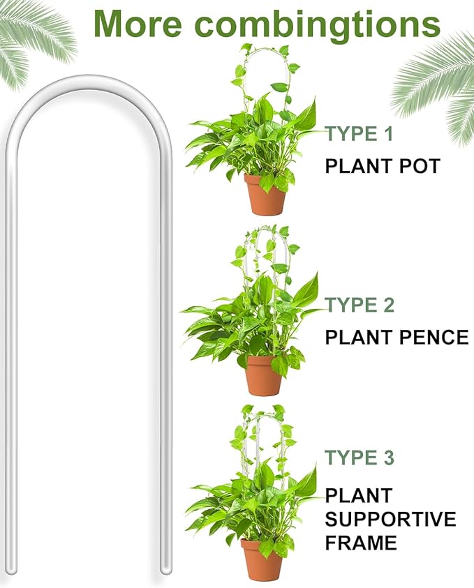 3 Pack Larger Acrylic U-Shaped Hoya Trellis, 16 Inch Indoor Climbing Plant Trellis for Plants Support with 15 Ties, Small Garden Trellis Houseplant Accessory for Potted Ivy Outdoor