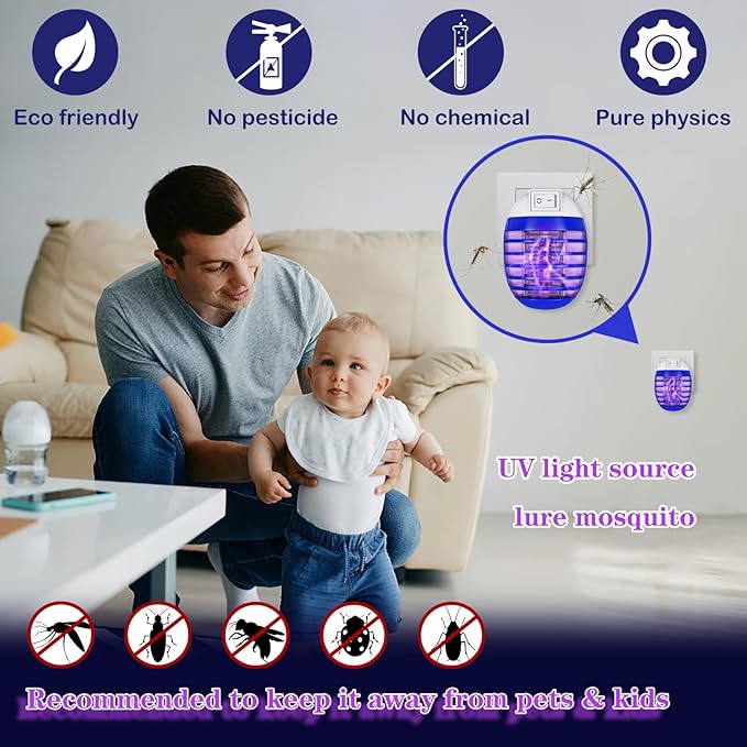 2 Pack Bug Zappers Indoor for Flying Insect Mosquito, Electronic Mosquito Zappers Gnat Traps with LED Light for Patio, Bedroom, Kitchen, Office