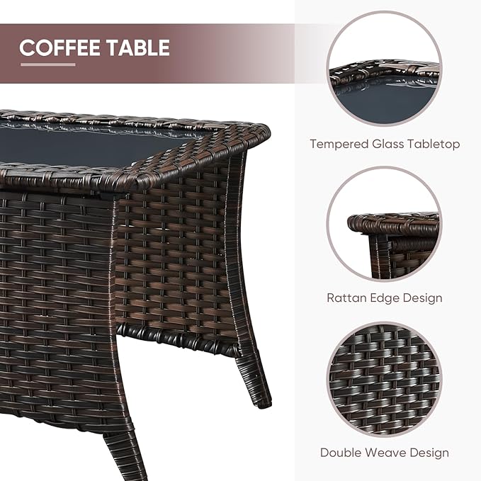4 Piece Patio Furniture-All-Weather PE Wicker Outdoor Patio Furniture with Swivel Rocker Chairs,Outdoor Couch, Set with Coffee Table-Brown/Red