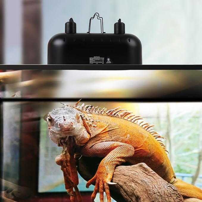 15 inch Dual Reptile Light Fixture, Max 150W Dual Reptile Heat Lamp Fixture with 100W UVA UVB Sun Light & Ceramic Heat Emitter,Double Dome Lamp for Terrarium and Tortoise Habitat