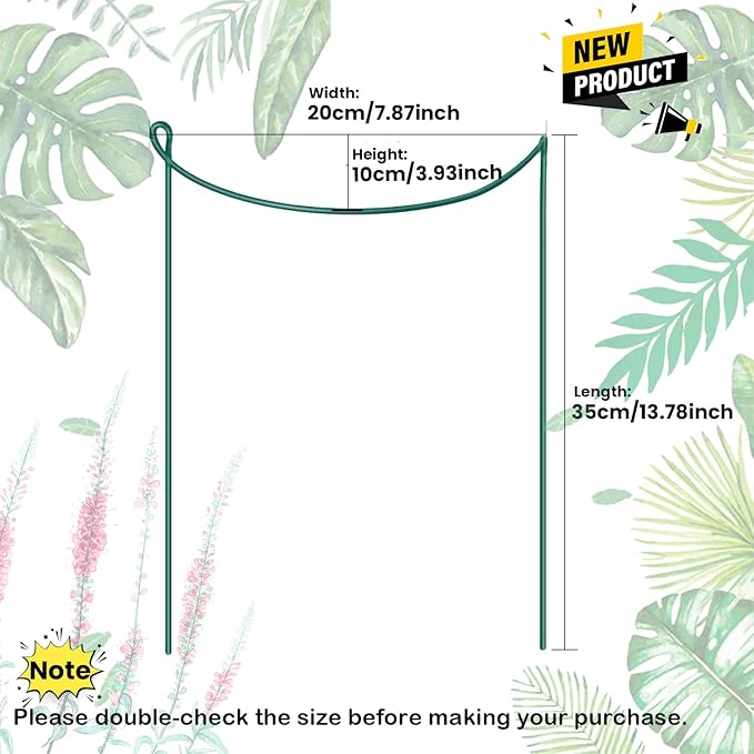 Half Round Snake Plant Support Stakes, Plant Ring for Peonies, Hydrangeas, and More - Sturdy, Rust-Proof Plant Supports for Indoor and Outdoor Potted Plants (6 Pack, 14x8Inch)