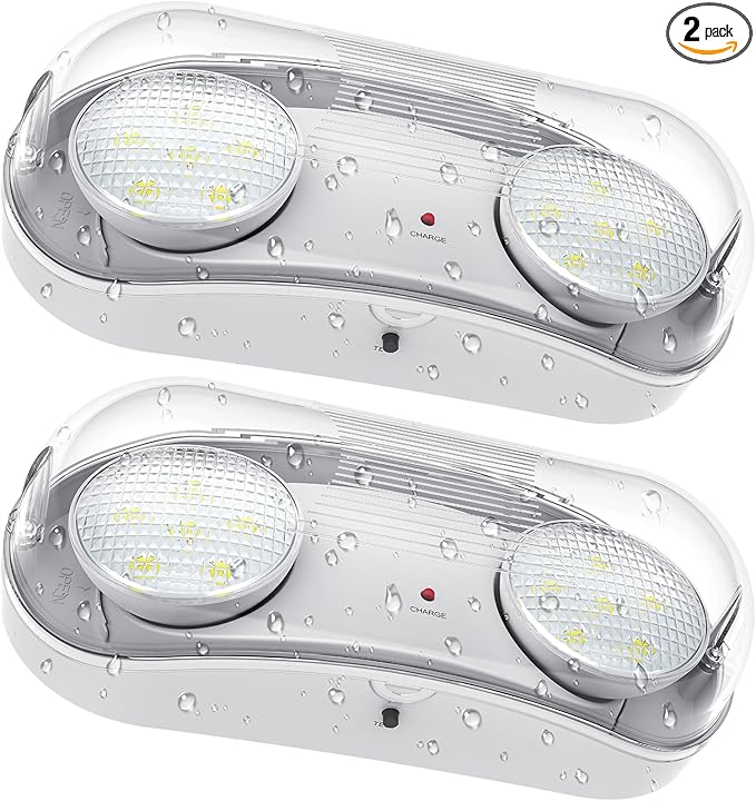 Outdoor Emergency Light with Battery Backup, Exterior Emergency Exit Lights Hardwired, Wet Location LED Egress Lights, Waterproof Commercial Emergency Lighting Fixture, 120-347V, UL Listed(2 Pack)