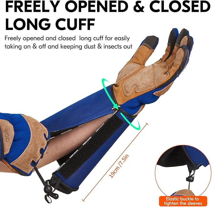 Vgo... Gardening Gloves Unisex,Safety Work Gloves,Long Sleeves Gauntlet,Puncture Proof,Touchscreen(Size S,Blue,SL7496)