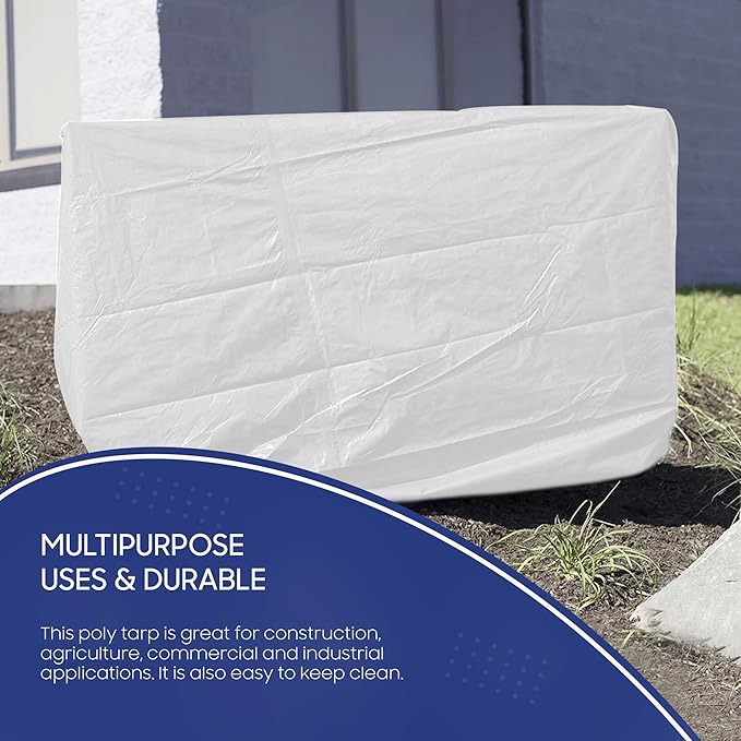 Tarps Now 16x20 Feet Poly Tarp |12 MIL Heavy Duty Waterproof Cover |Rip and Tear Proof Plastic Tarp with Rustproof Aluminum Grommets & Reinforced Edges |Ideal for Roof Repairs, Landscaping-White