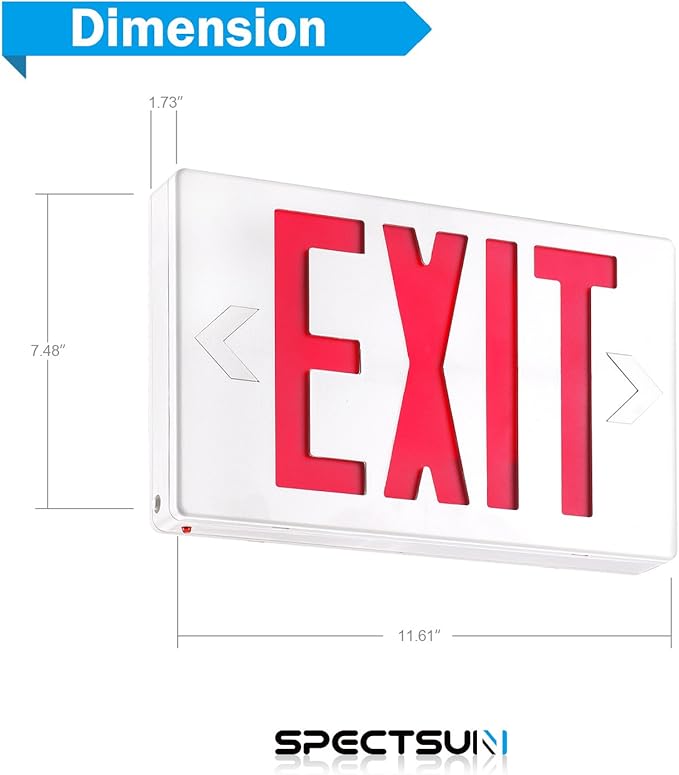 Spectsun 1 Pack LED Exit Sign, Emergency Exit Light with Battery Backup, Double Face, UL 924, AC 120/277V, Damp Location, Hardwired Red Letter Exit Lights for Business.