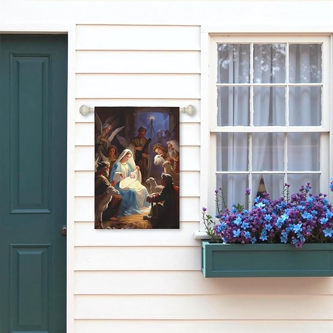 Nativity Garden Flags Religious Christma Yard Flag Winter Catholic Jesus House Banners for Holy Night Outside Double Sided Home Yard Farm Xmas Decor Outdoor 28 x 40 Inch