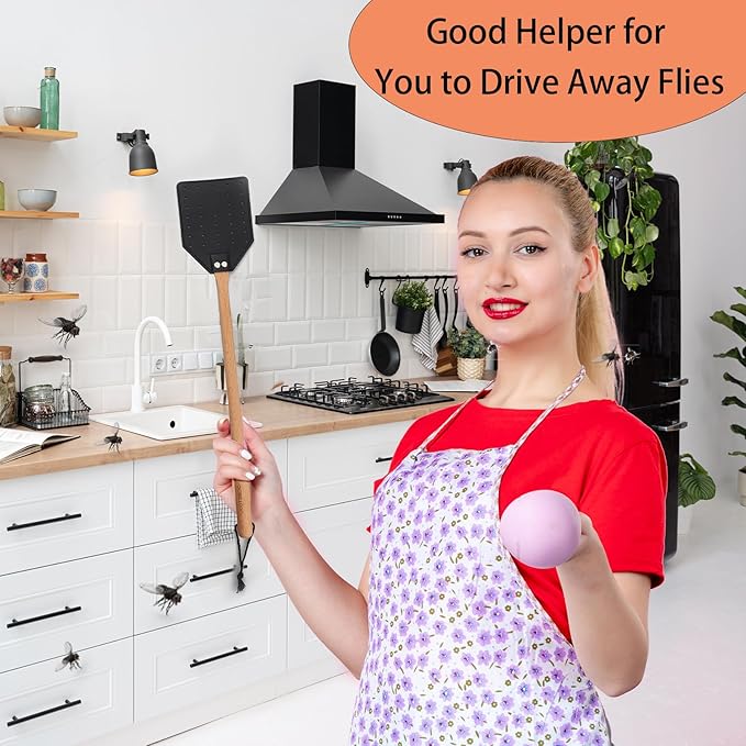 2 Pack Sturdy Leather Fly Swatter for Indoors - (19.7”)Long Handle Heavy Duty Wood Fly Swatter With Hanging Rope, Durable Fly Swatter for Outdoor Rustic Bug Swatter Flies,Mosquitoes And Bees