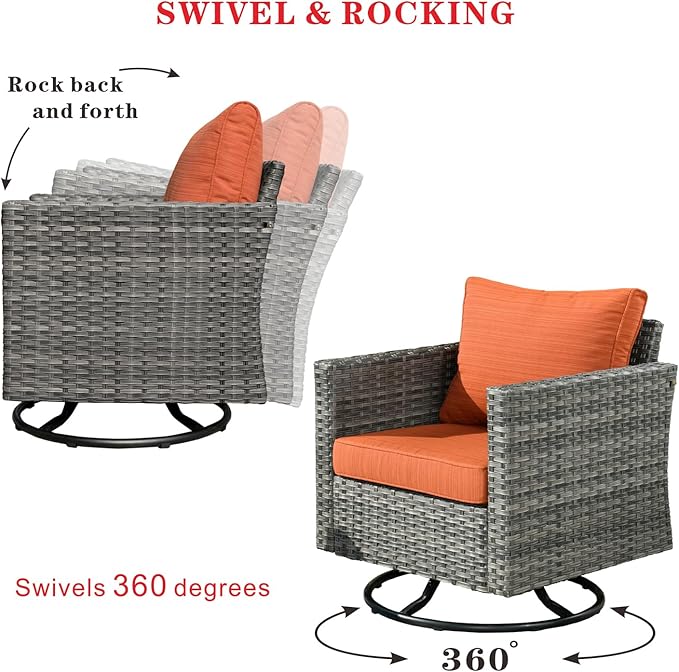 HOOOWOOO 10 Piece Patio Sectional Furniture Set with Swivel Rocking Chairs,Modern Wicker Outdoor Conversation Sofa Sets,Weather Resistant Modular L Shaped Outside Couch Set(Orange Red)