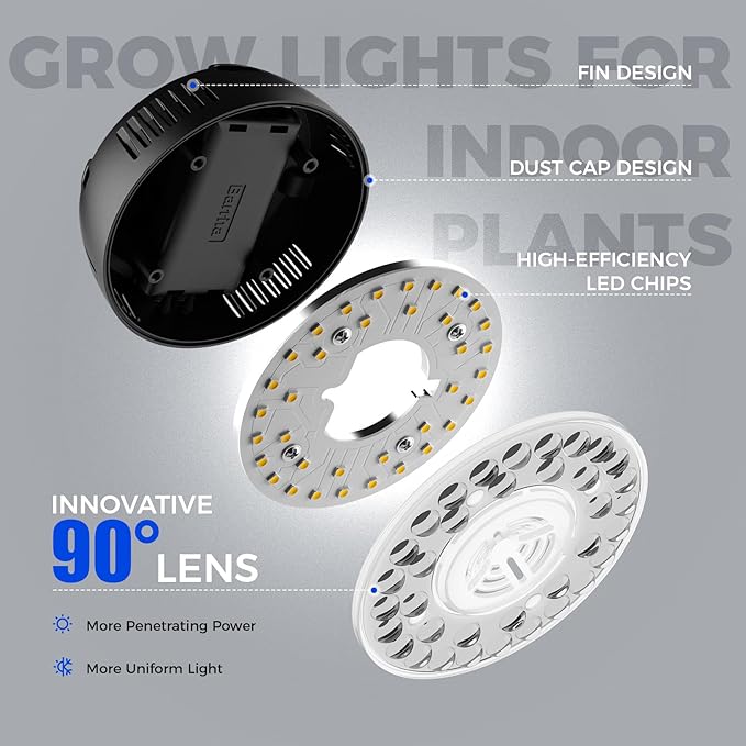 Barrina Orbgrow OG09 Puck Grow Light, 5000K 18W(2 x 9W, 270 Watt Equiv), Full Spectrum Plant Light for Indoor Plants, Magnetic & Linkable with Timer, 5 Levels Dimmable for Plant Shelf, 2 Packs, Black