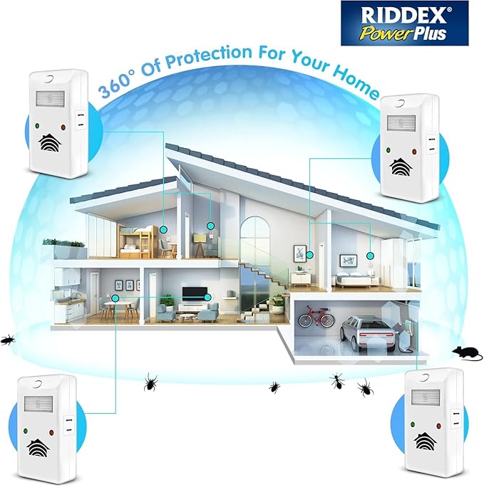 RIDDEX Power Plus Insect Repellent | Plug in, Mouse Deterrent - Pest Control for Defense Against Rats, Mice, Roaches, Bugs and Insects | Control Pests with No Toxins with Side Outlet | 3-Pack
