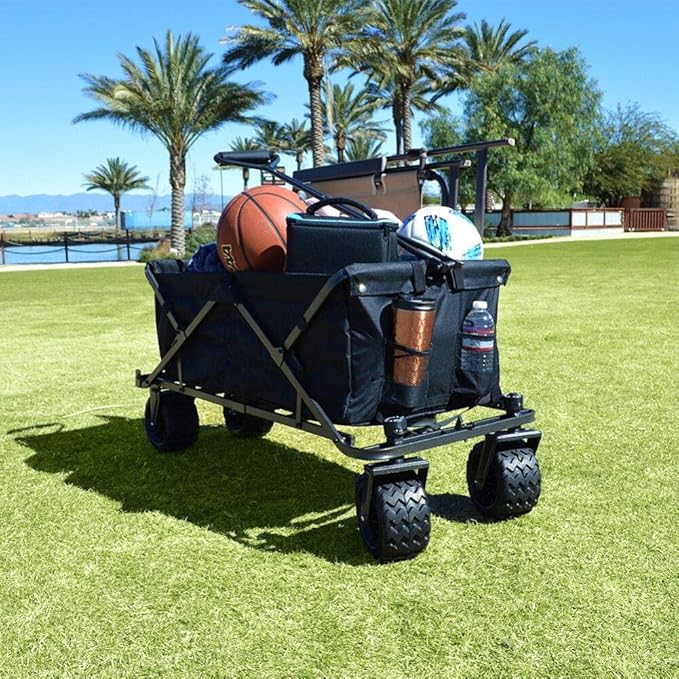 Impact Canopy Folding Collapsible Utility Wagon, Extra-Large Wagon with All-Terrain Wheels, Black