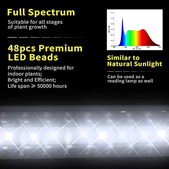 JCBritw Standing LED Grow Light,Adjustable 2ft T8 Bar Plant Light, White 4500K Full Spectrum Plant Grow Lamp on Stand for Indoor Plants Seed Starting, Seedlings, Veg, Flower