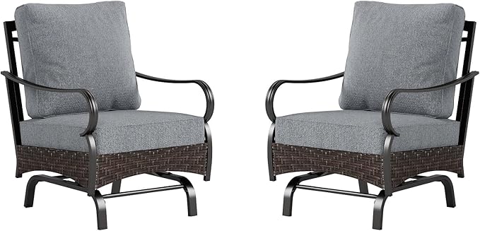 Sophia & William Extra Large Outdoor Patio Motion Sofa Chairs Set 2 PCS Heavy-Duty Metal Porch Furniture with High Back & Deep Seating Area, 5.5" Thicken Cushions for Deck, Lawn, Outside (Grey)