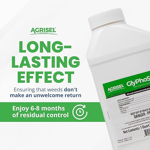 GlyPhoSel Plus Weed Killer, Post Emergent, Long-Lasting Action, Eliminates Tough Weeds from Leaf to Root, for Non-Crop Areas, Includes 3-Pack of Agrisel Protective Gloves, 32 Ounces