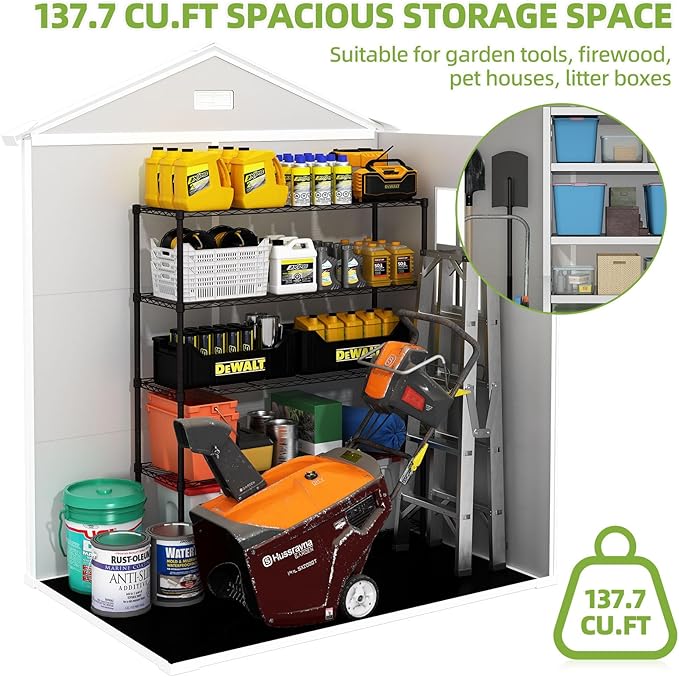 Outdoor Storage Shed 6x4.4FT, Resin Shed Plastic with Floor for Garden Tool,Waterproof Outdoor Resin Storage,Lockable Doors for Patio,Yard,Lawn (LightGray 6x4)