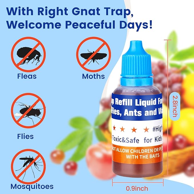 Fruit Fly Trap Refill Liquid, 0.68oz Bottle - Indoor Gnat Killer Lure, Ready-to-Use Attractant for Home Kitchen(12 Pack)